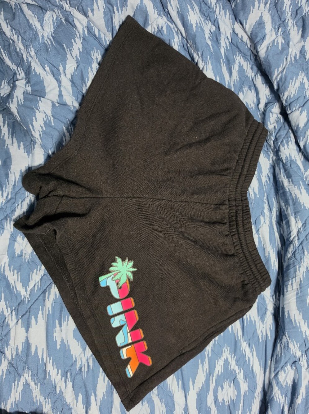 PINK Victoria's Secret Black Women' Sweatshorts with Multicolor Palm Logo Size L